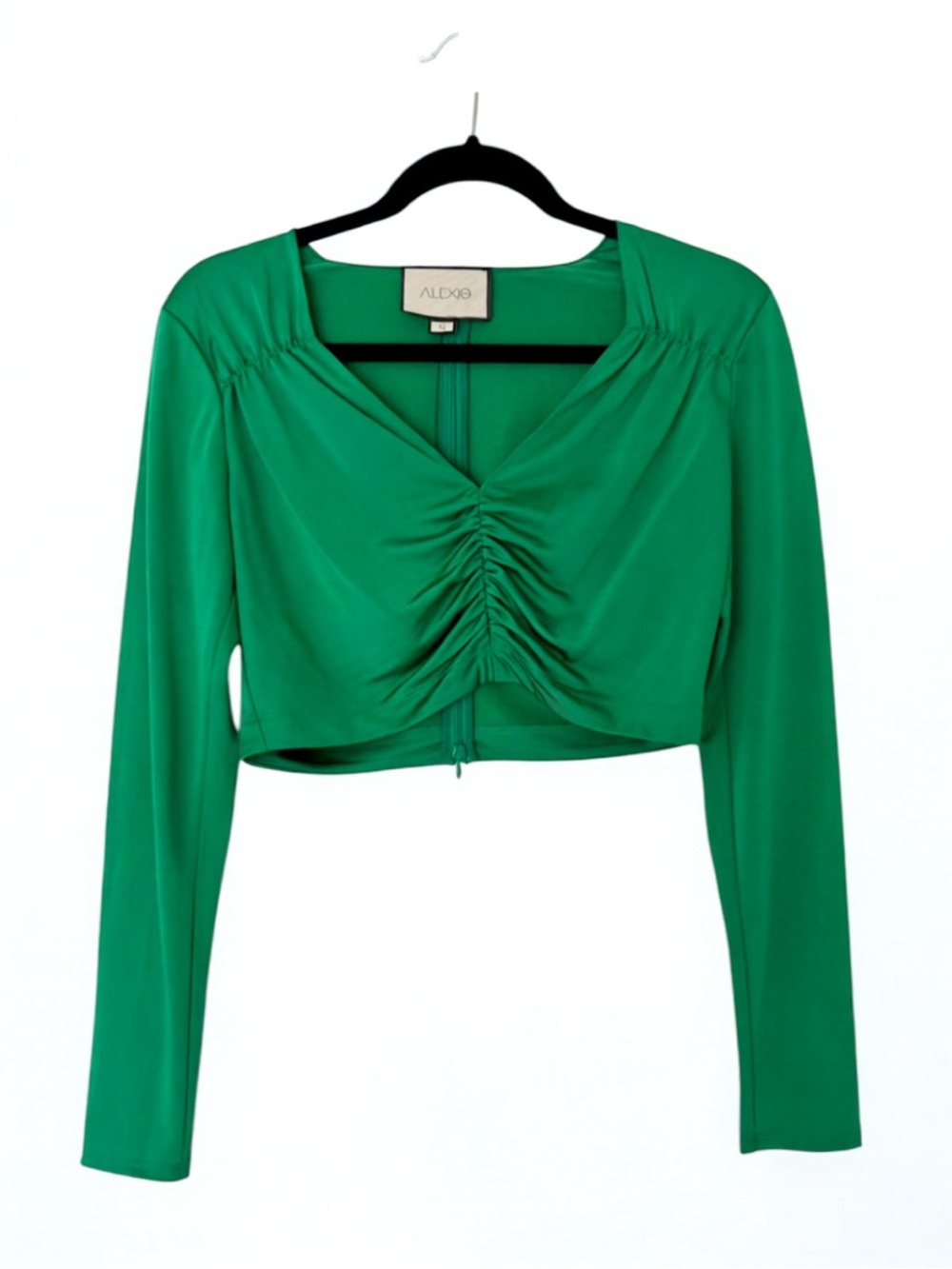 Alexis Sari Emerald Green Ruched Crop Top Sz M Luxe Night Out Statement Piece - Picture 4 of 8